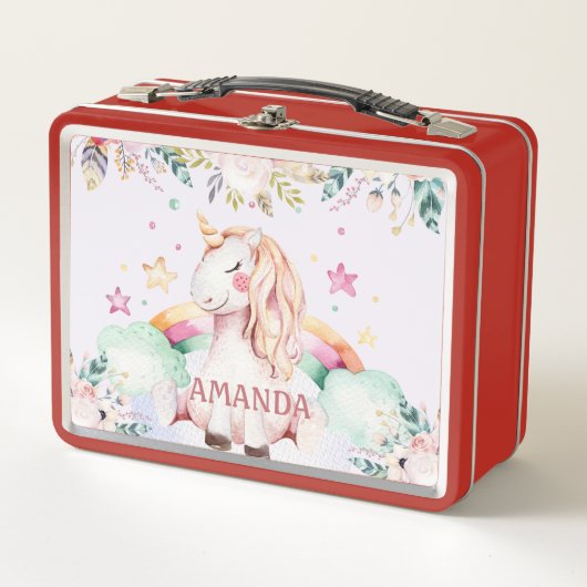 Lunch Box Fleur d'aquarelle Rainbow Girls Unicorn (Devant)