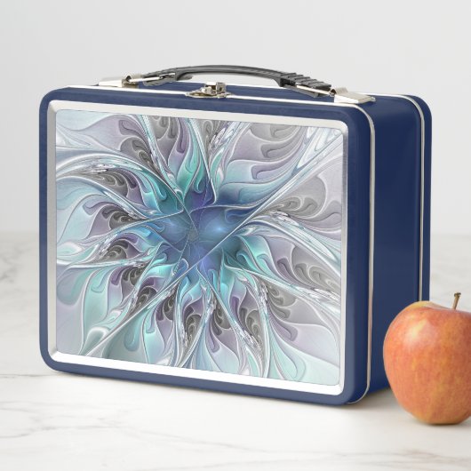 Lunch Box Fleur de fractale moderne abstraite avec du bleu (En situation)