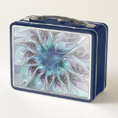 Lunch Box Fleur de fractale moderne abstraite avec du bleu (Dos)