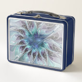 Lunch Box Fleur de fractale moderne abstraite avec du bleu (Devant)
