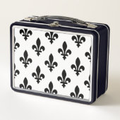 Lunch Box Fleur de Lis Motif, Royal French, Noir sur Blanc (Devant)