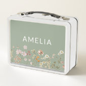 Lunch Box Fleur sauvage Boho Vert Sage Retourner À L'École (Dos)
