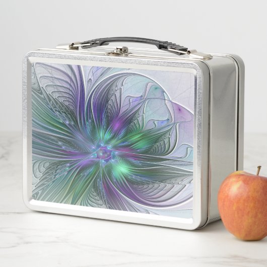 Lunch Box Fleur verte abstraite moderne fractale violette (En situation)