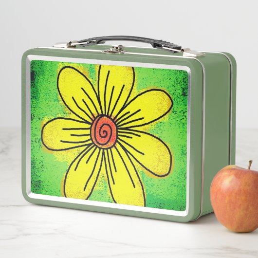 Lunch Box Fleur verte et jaune (En situation)