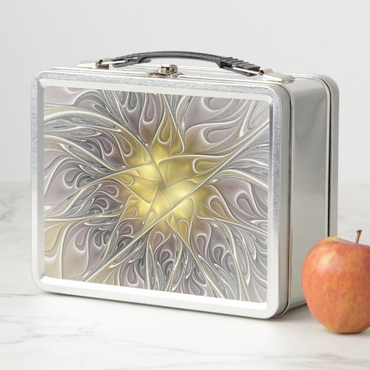 Lunch Box Fleurir Avec Or Moderne Fleur Abstraite Fractale (En situation)