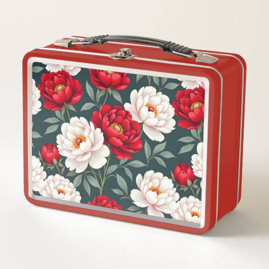 Lunch Box Fleurs de pivoine rouges et blanches (Devant)