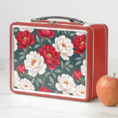 Lunch Box Fleurs de pivoine rouges et blanches (En situation)