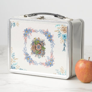 Lunch Box Fleurs de Teal Doux – Art Botanique Pastel