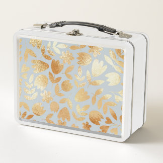 Lunch Box Fleurs d'or, arrière - plan bleu, imitation feuill