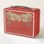 Lunch Box Fleurs en cuir<br><div class="desc">Décorations avec fleurs en cuir de crèmes,  rouges et feuilles verts</div>