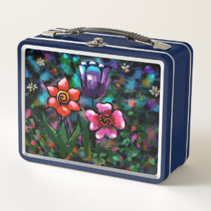 Lunch Box Fleurs florales blanches bleu rose