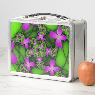 Lunch Box Fleurs fractales Abstraites de néon rose vert