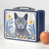 Lunch Box Fleurs Jaunes Chat Bleu Russe (En situation)