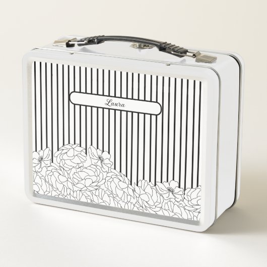 Lunch Box Fleurs noires et blanches avec bandes (Dos)