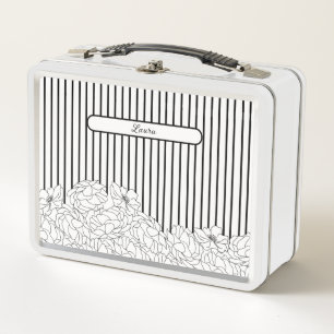 Lunch Box Fleurs noires et blanches avec bandes
