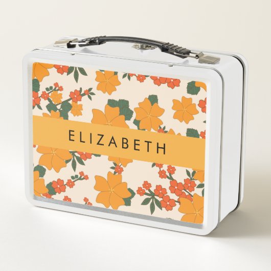 Lunch Box Fleurs Oranges, Motif De Fleurs, Votre Nom (Dos)
