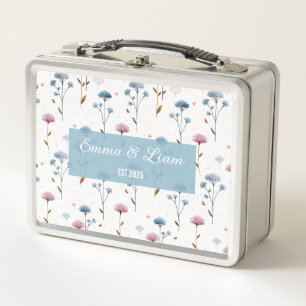 Lunch Box Fleurs personnalisées minimales bleues et roses vi