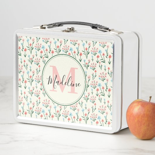 Lunch Box Fleurs végétales florales Monogrammes roses (En situation)