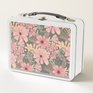 Lunch Box Fleurs vertes rose Sage Laisser Motif Aquarelle