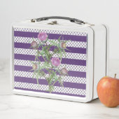 Lunch Box Fleurs violettes de chardon et rayures violettes (En situation)