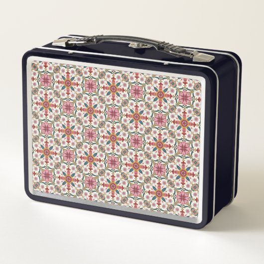 Lunch Box Floral Boho Pattern in Red, Pink & Teal (Dos)