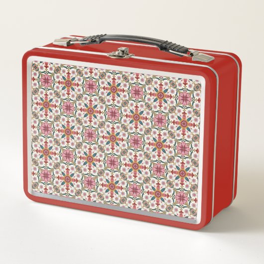 Lunch Box Floral Boho Pattern in Red, Pink & Teal (Devant)