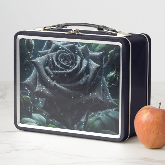 Lunch Box Floral noir Rose (En situation)