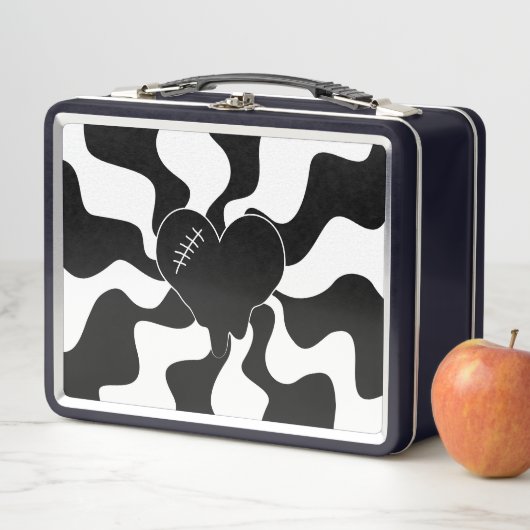 Lunch Box Fonte cardiaque en noir et blanc (En situation)