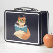 Lunch Box Fox as nerd with Book & Glasses (En situation)
