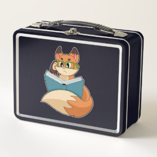Lunch Box Fox as nerd with Book & Glasses