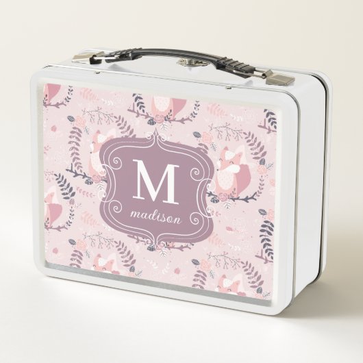 Lunch Box Foxes mignonnes Moderne Adorable Fille Monogramme  (Dos)