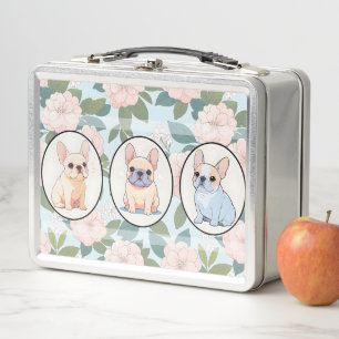 Lunch Box Français Bulldogs classique fleurs arrière - plan