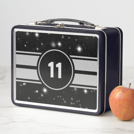 Lunch Box Frappe de course noir et argent (En situation)