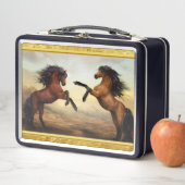 Lunch Box Friesian Draft Horses in a rocky mountain valley (En situation)