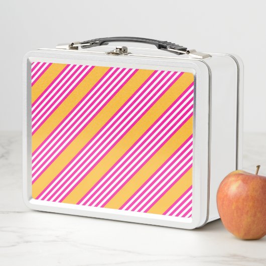 Lunch Box Fuchsia et jaune cinq bandes motif (En situation)