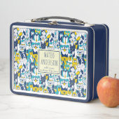 Lunch Box Fun Blue Yellow Dogs Pattern Personalized Name (En situation)
