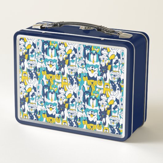 Lunch Box Fun Blue Yellow Dogs Pattern Personalized Name (Dos)