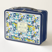 Lunch Box Fun Blue Yellow Dogs Pattern Personalized Name (Devant)