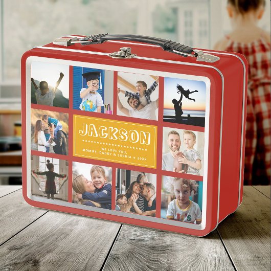Lunch Box Fun Custom Kids Name Family Photo Collage Jaune