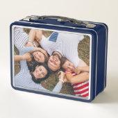 Lunch Box Fun Custom Kids Nom Famille Photo Collage Bleu (Dos)