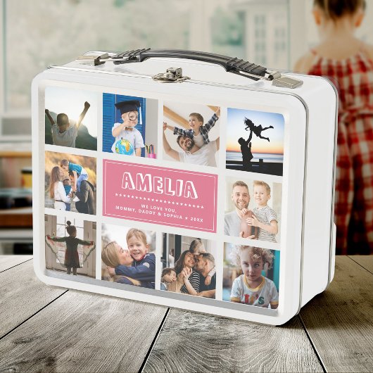 Lunch Box Fun Custom Kids Nom Famille Photo Collage Rose