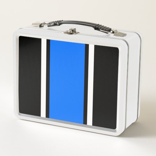 Lunch Box Fun Sporty Bleu Bleu Noir Blanc Stripes De Course (Devant)