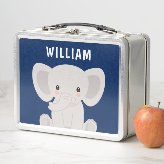 Lunch Box Garçon Elephant Marine Bleu Personnalisé Enfants (En situation)