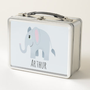 Lunch Box Garçons Cute Blue Elephant Safari Nom du bébé E