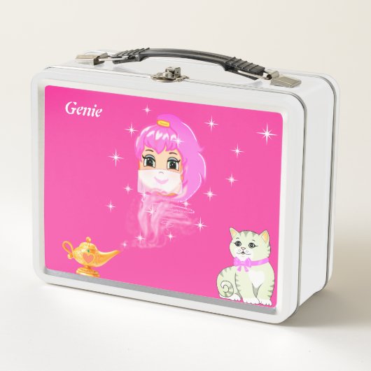 Lunch Box Génie mignon, lampe magique, chat & étoiles en ros (Devant)