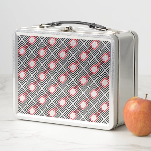 Lunch Box Géométrique rouge et blanc noir (En situation)