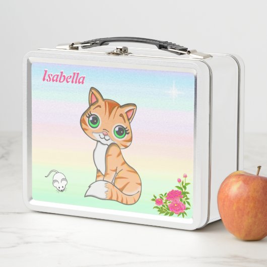 Lunch Box Ginger kitty chat, souris & étoile aux couleurs pa (En situation)