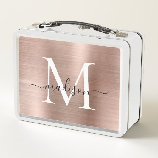 Lunch Box Glam Girly Rose or brossé métal monogramme Script (Dos)