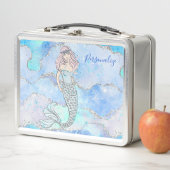 Lunch Box Glam Parties scintillant argent bleu sirène person (En situation)