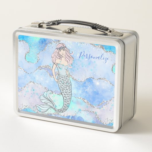 Lunch Box Glam Parties scintillant argent bleu sirène person (Devant)